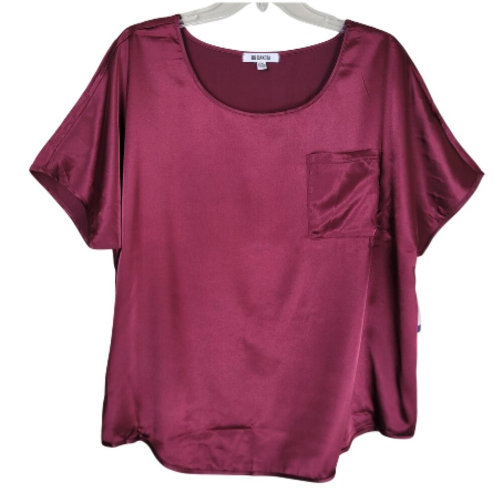 BB Dakota Satin Lounge Shirt Burgundy Sz XXL